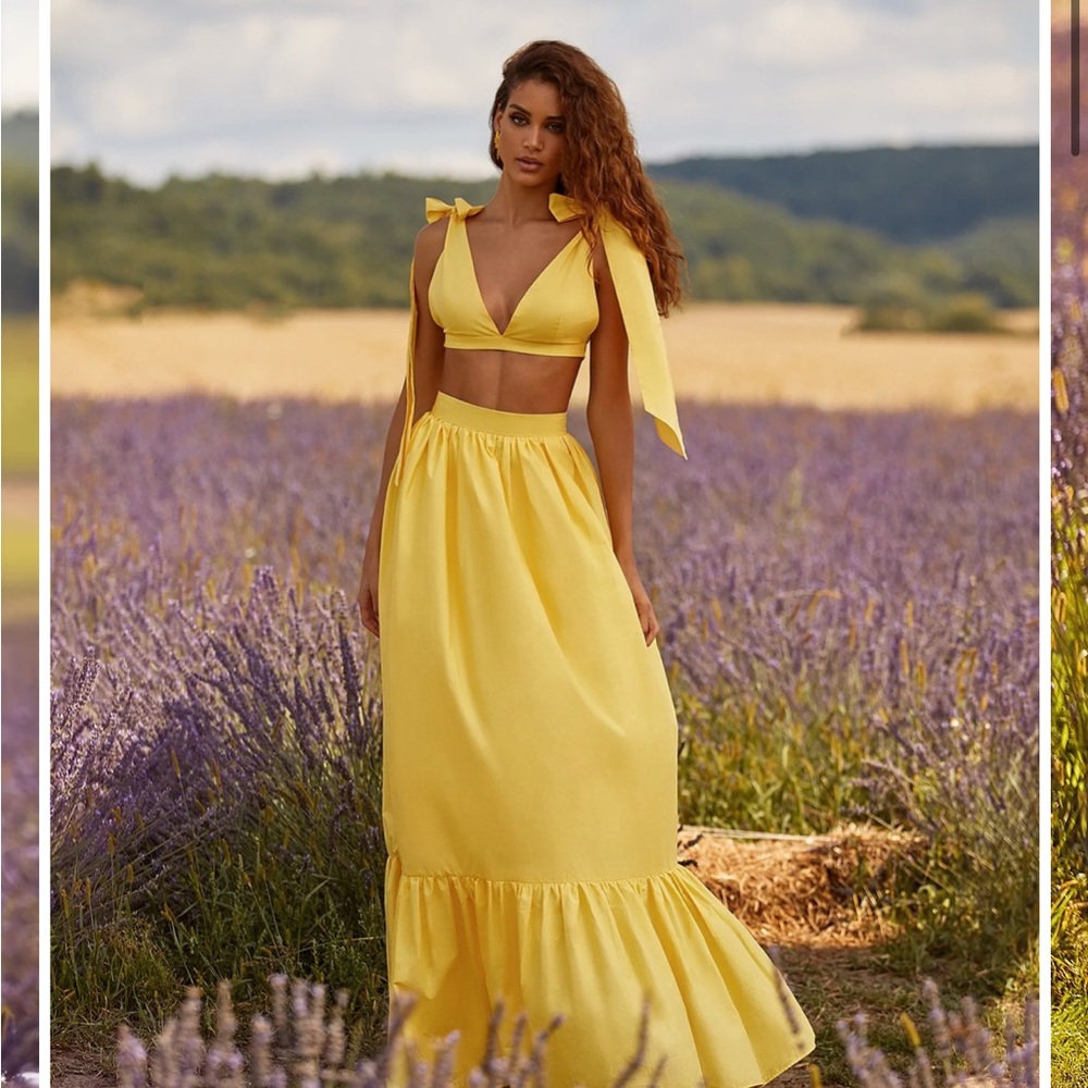 alamourthelabel MAEVE SET yellow top and skirt maxi, LIKE NEW NO TAG